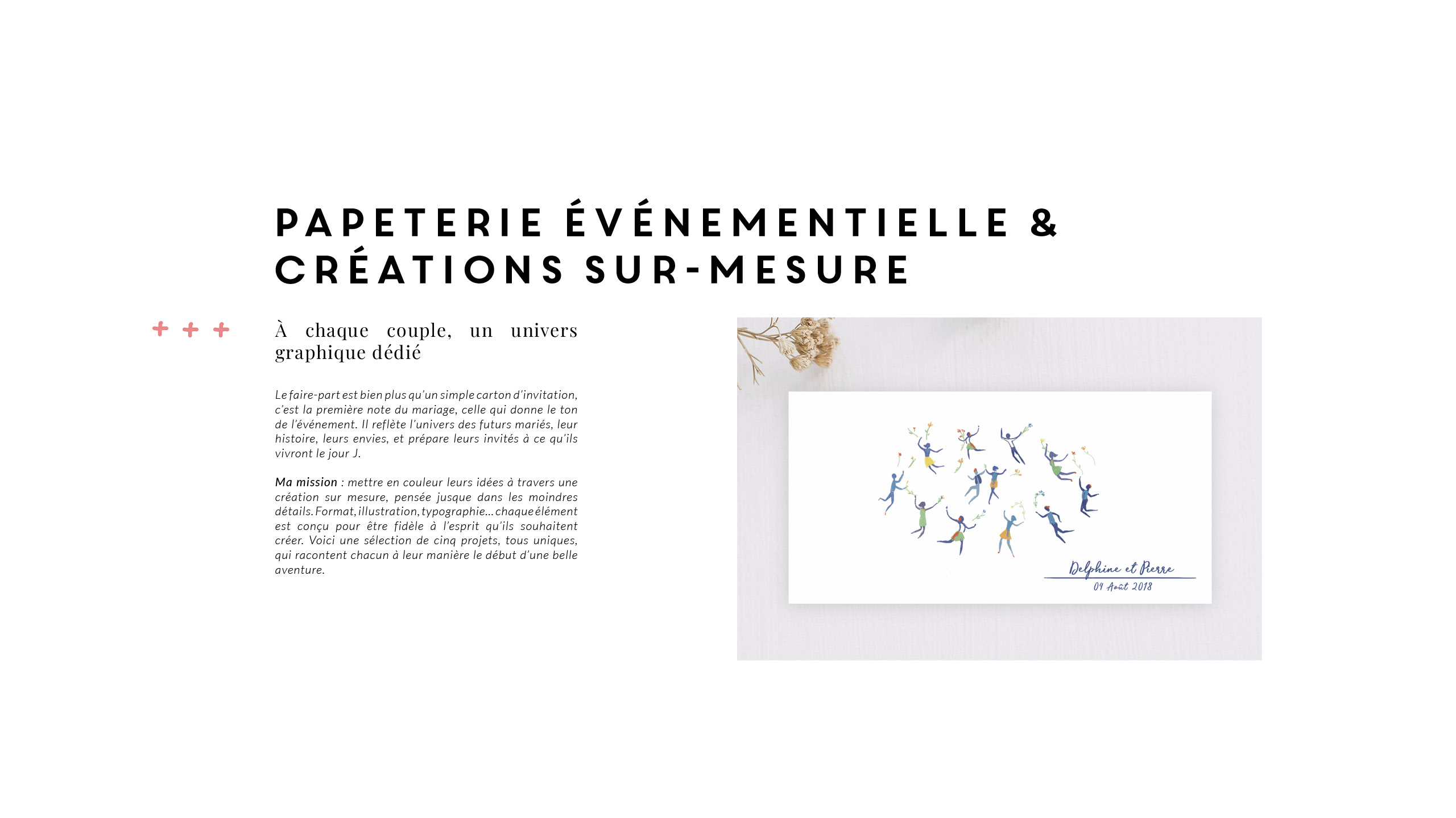 Nouvelle section du portfolio présentant la papeterie événementielle et les créations sur-mesure